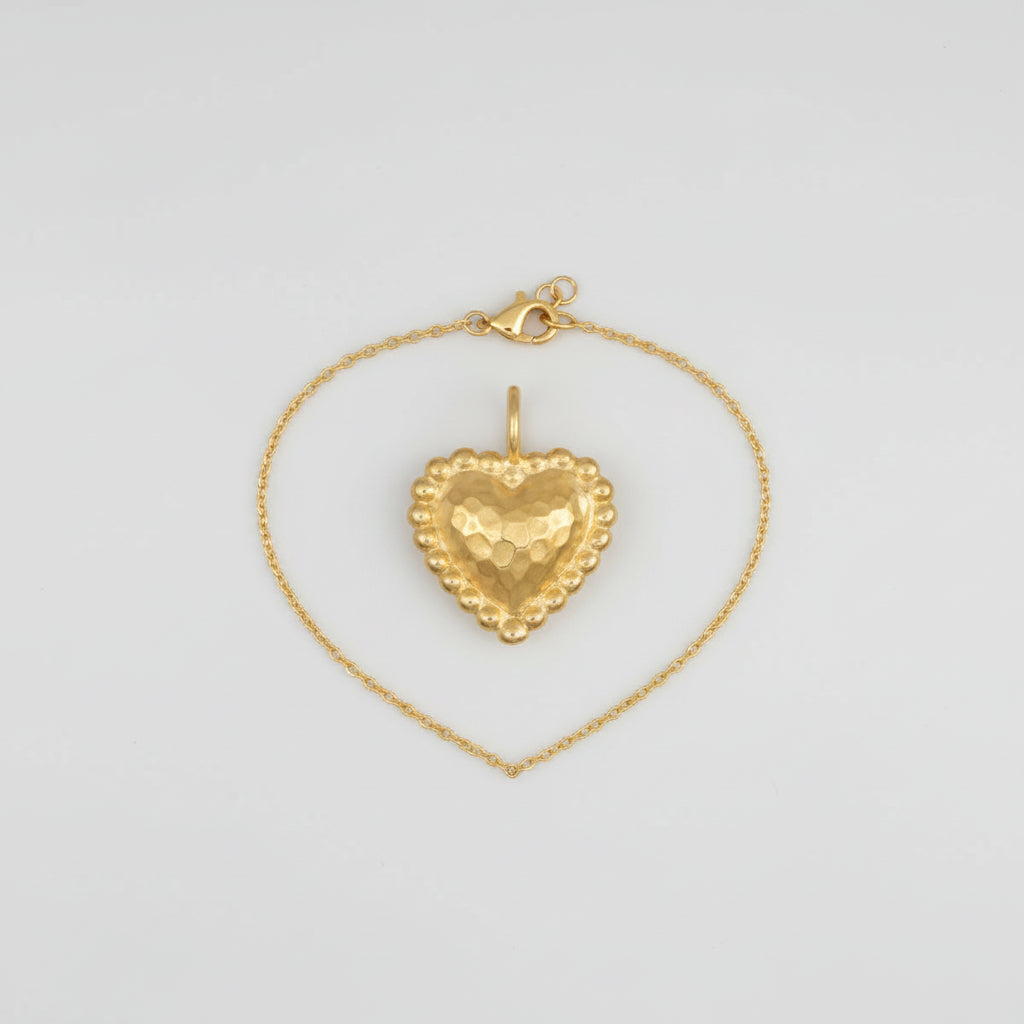 18K Gold Plated Heart Necklace With Hammered Pendant | Temsk