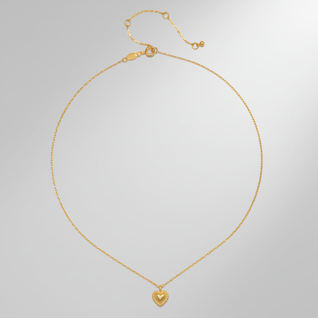 18K Gold Plated Heart Necklace With Hammered Pendant | Temsk