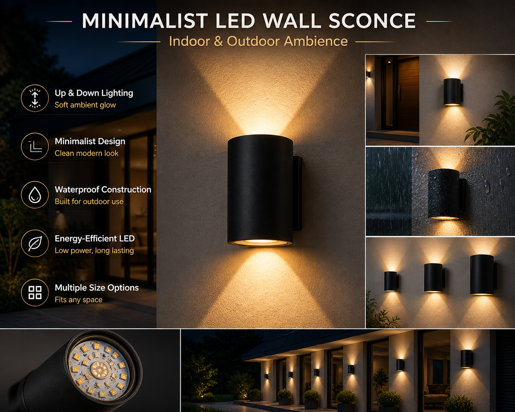 Moderner wasserdichter minimalistischer LED-Wandfluter für Innen- und Außenbeleuchtung | Temsk