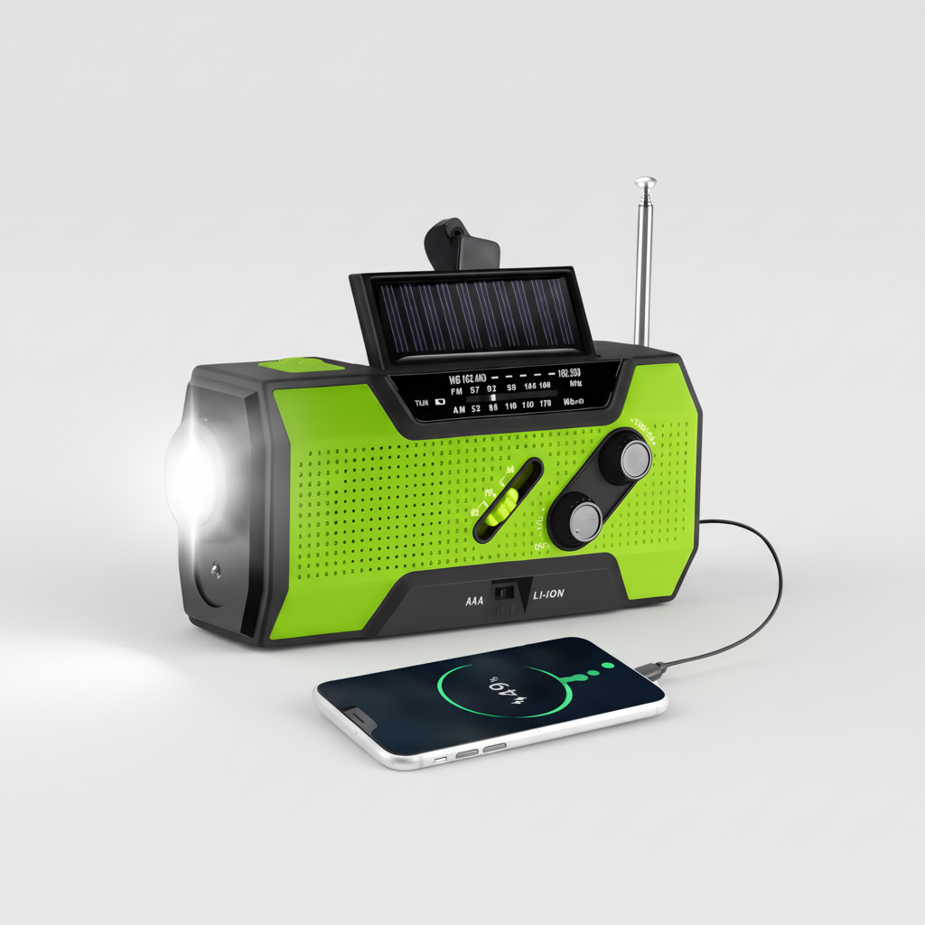 Portable Emergency Weather Radio With Solar Charging And Hand Crank | Temsk