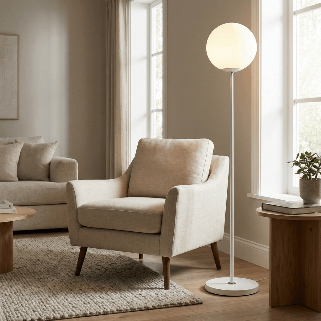 Globe Floor Lamp in Metal and Glass, Nordic Style, 60 Inches Tall | Temsk