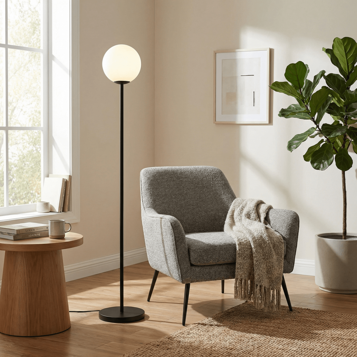 Globe Floor Lamp in Metal and Glass, Nordic Style, 60 Inches Tall | Temsk