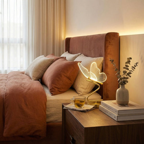 Butterfly Design Nordic Style Table Lamp, Metal And Glass, 16in Temsk