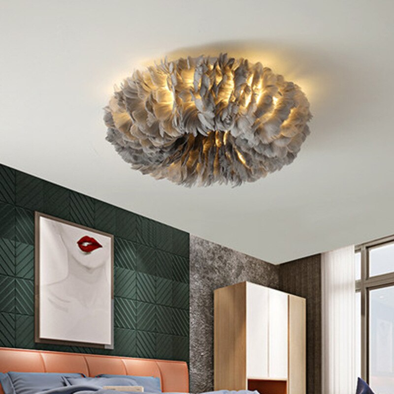Swan Feather Ceiling Lamp In Metal Frame With Warm White LED Mood Lighting For Living Room | Temsk