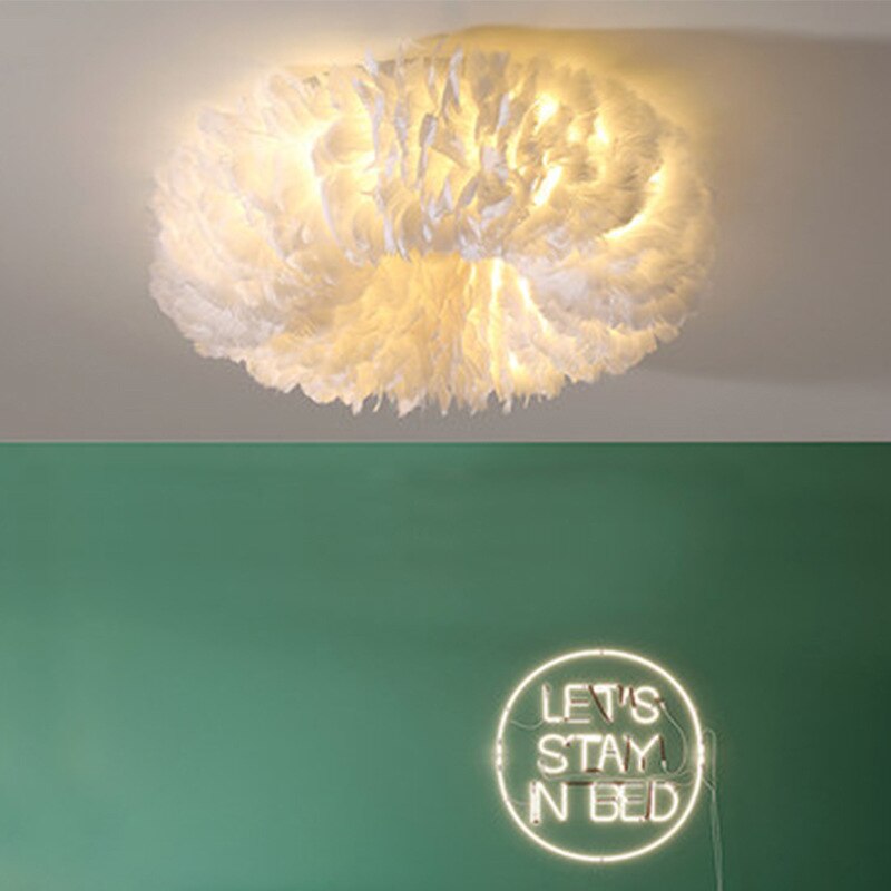 Swan Feather Ceiling Lamp In Metal Frame With Warm White LED Mood Lighting For Living Room | Temsk