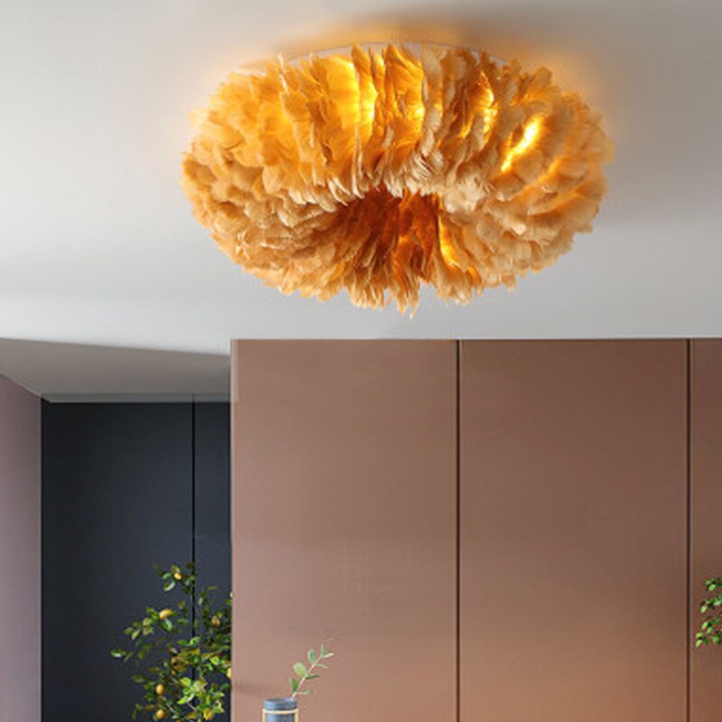 Swan Feather Ceiling Lamp In Metal Frame With Warm White LED Mood Lighting For Living Room | Temsk