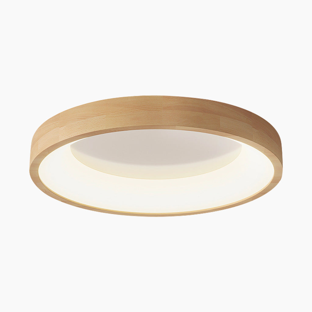 Round Flush Mount Ceiling Light With Natural Wood and LED | Temsk