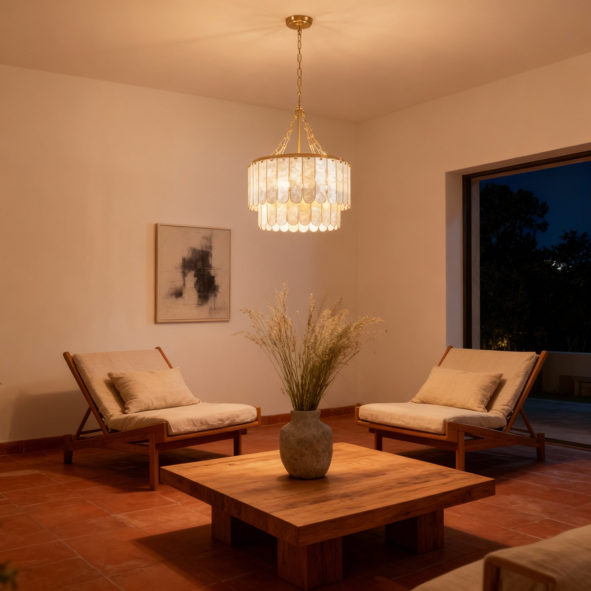 AuroraLume elegantní moderní lustr z mušlí Capiz do jídelny | Temsk