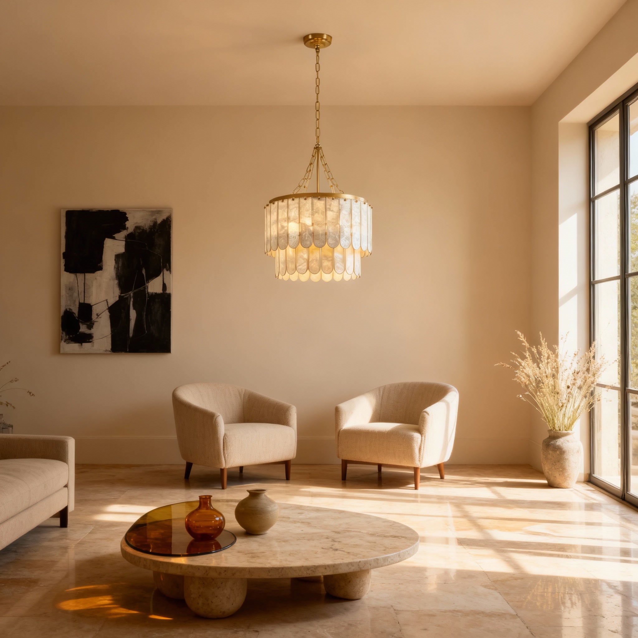AuroraLume elegantní moderní lustr z mušlí Capiz do jídelny | Temsk