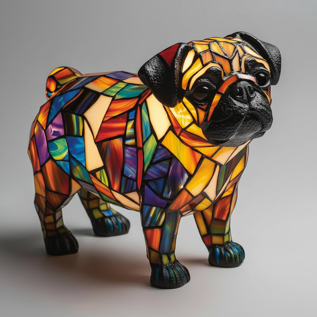 Stained Glass Dog Figurine LED Night Light Table Lamp For Bedroom | Temsk