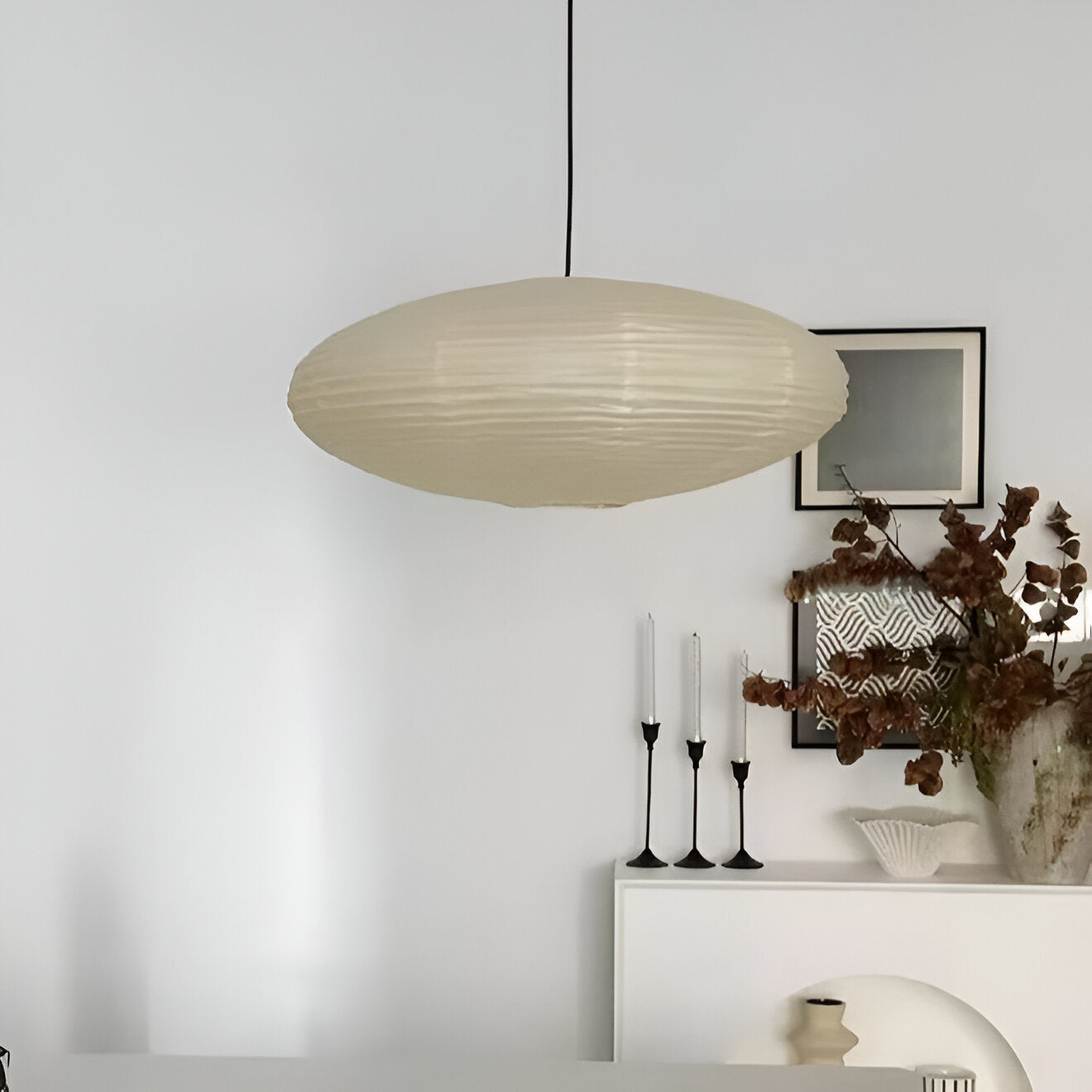 Mulberry papir Japandi loftslampe med geometrisk hvid LED 50/60 cm | Temsk