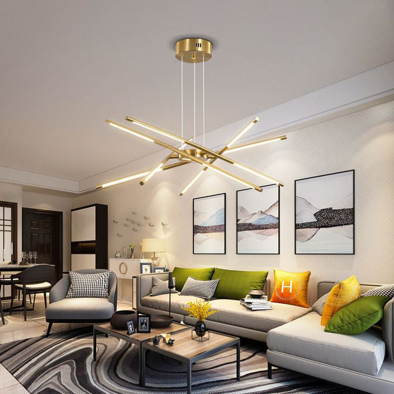 Aurora Web Gold Chandelier With Warm Ambient Glow For Modern Rooms | Temsk