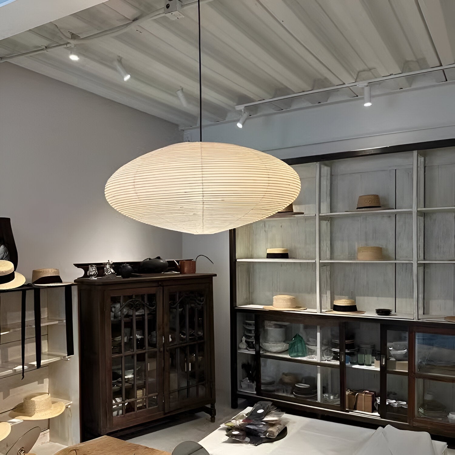 Mulberry papir Japandi loftslampe med geometrisk hvid LED 50/60 cm | Temsk
