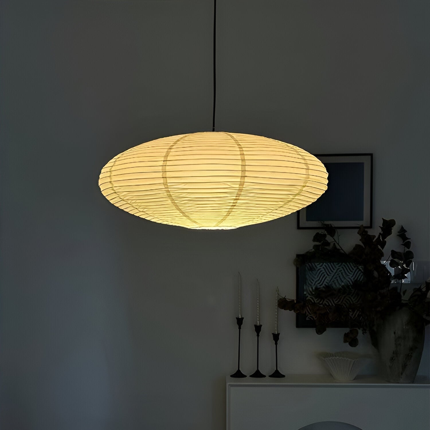 Mulberry papir Japandi loftslampe med geometrisk hvid LED 50/60 cm | Temsk