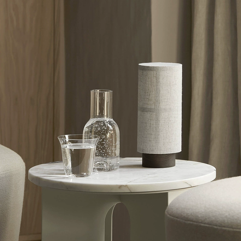 Nori Japanese-Inspired Linen Shade Table Lamp With Wooden Base | Temsk