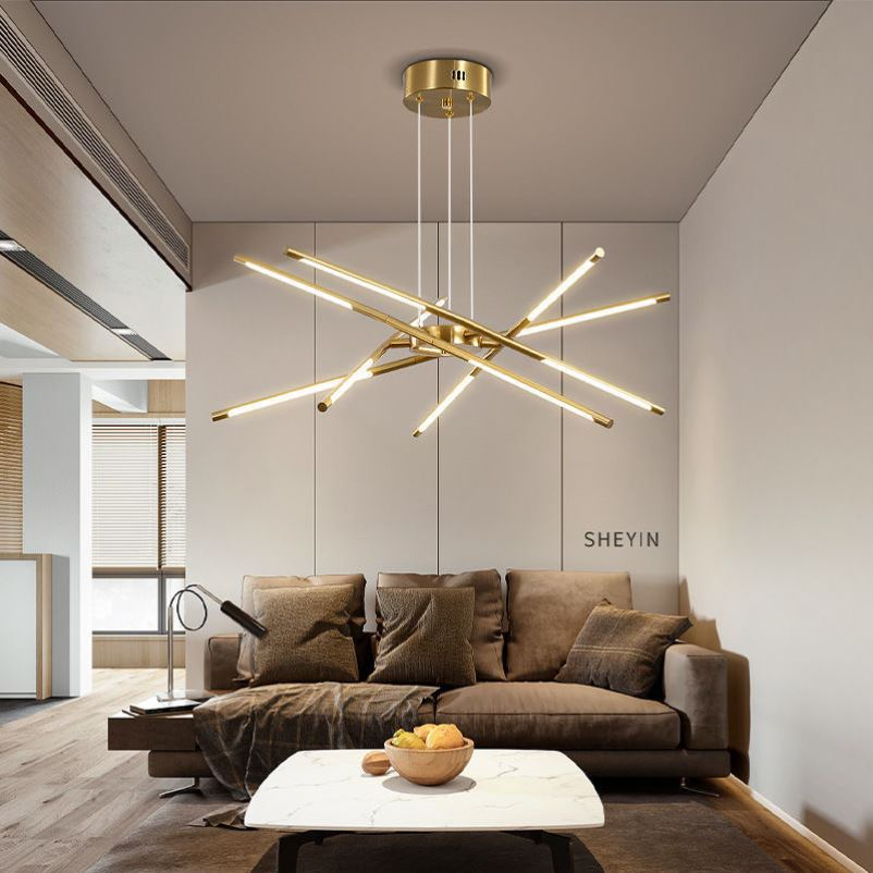 Aurora Web Gold Chandelier With Warm Ambient Glow For Modern Rooms | Temsk