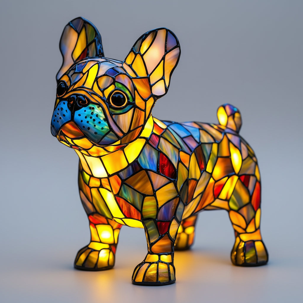 Stained Glass Dog Figurine LED Night Light Table Lamp For Bedroom | Temsk