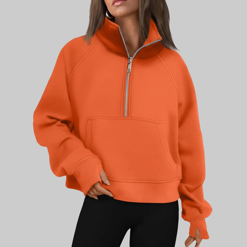 Kvinders cropped fleece-sweatshirt med halv lynlås til daglig varme | Temsk