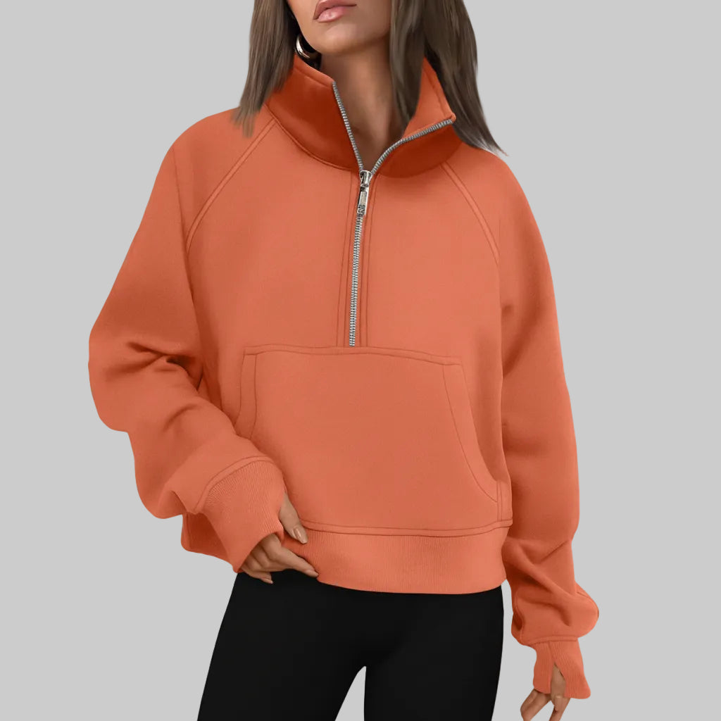 Kvinders cropped fleece-sweatshirt med halv lynlås til daglig varme | Temsk