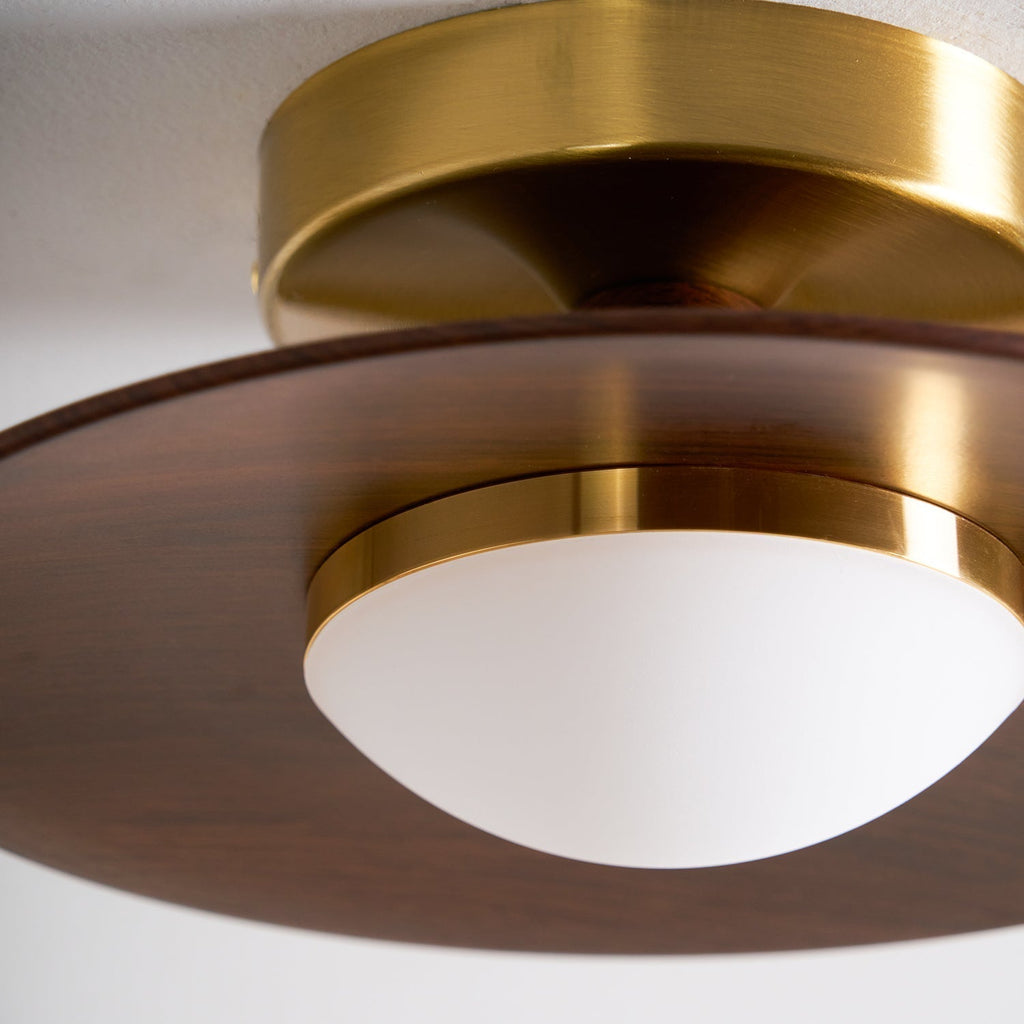 Round LED Ceiling Light With Wood-Look Finish And Gold Frame, 24cm | Temsk
