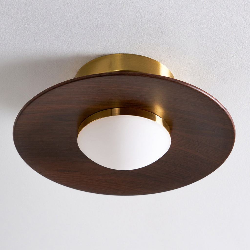 Round LED Ceiling Light With Wood-Look Finish And Gold Frame, 24cm | Temsk