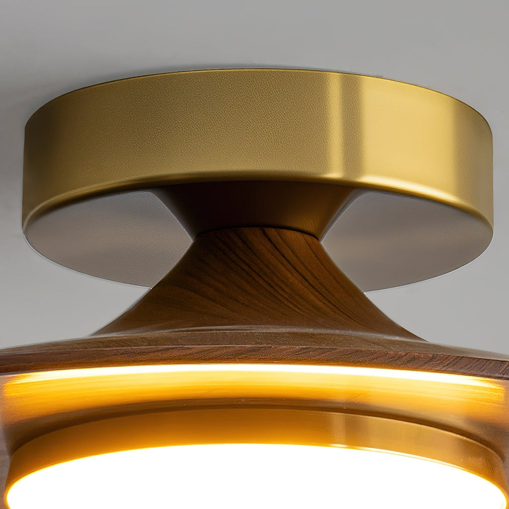 Round LED Ceiling Light With Wood-Look Finish And Gold Frame, 24cm | Temsk