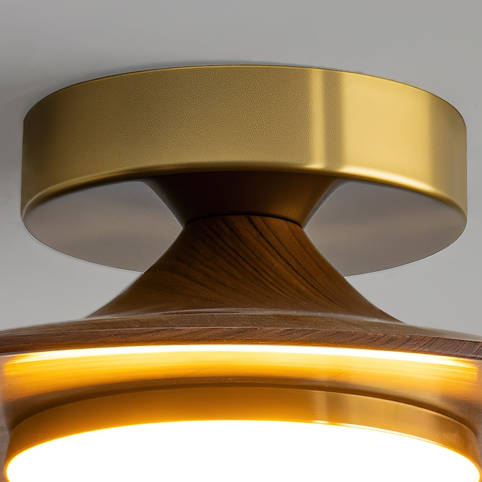Round LED Ceiling Light With Wood-Look Finish And Gold Frame, 24cm | Temsk