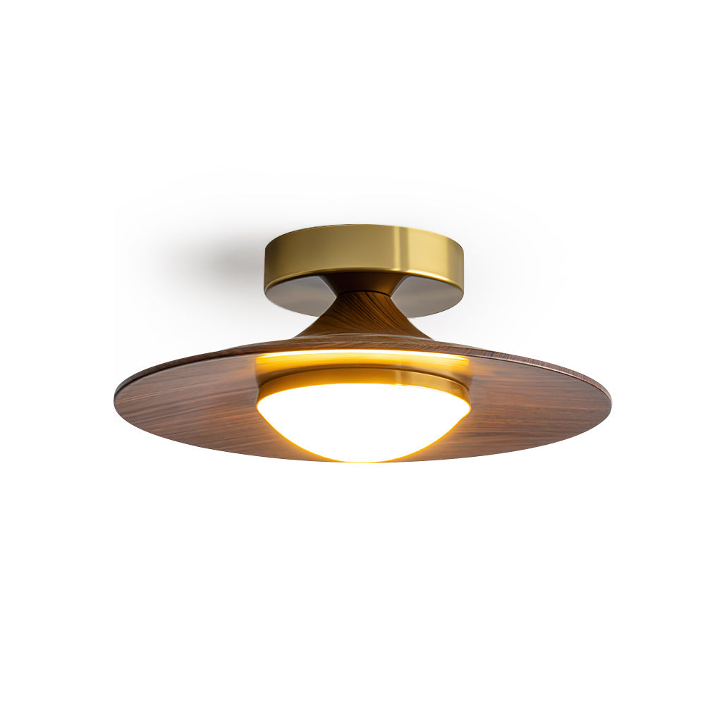 Round LED Ceiling Light With Wood-Look Finish And Gold Frame, 24cm | Temsk