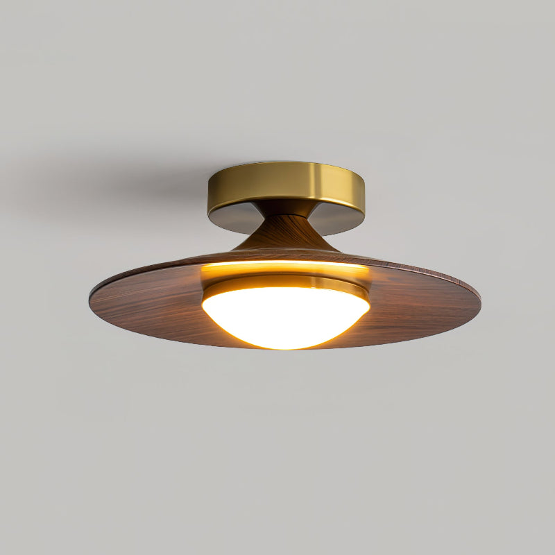 Round LED Ceiling Light With Wood-Look Finish And Gold Frame, 24cm | Temsk