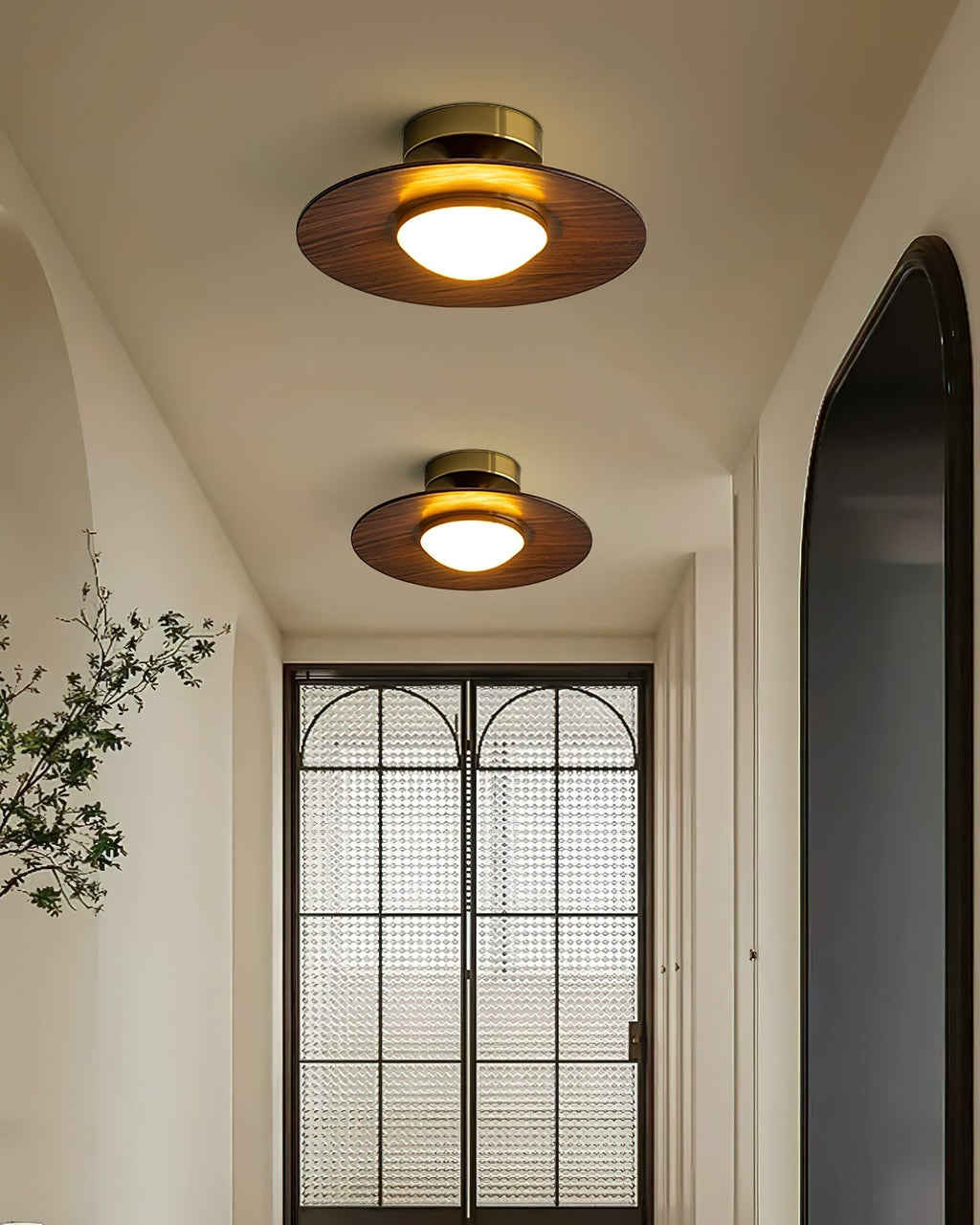 Round LED Ceiling Light With Wood-Look Finish And Gold Frame, 24cm | Temsk