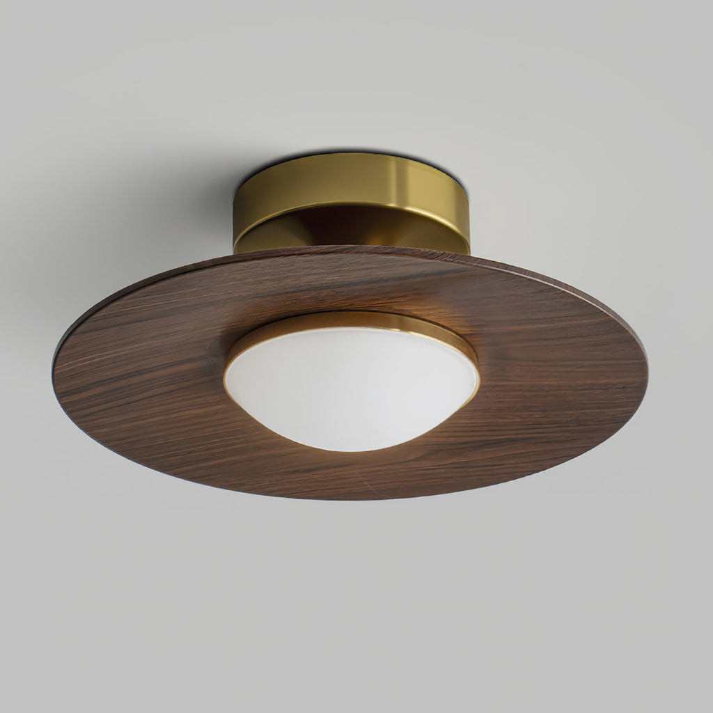 Round LED Ceiling Light With Wood-Look Finish And Gold Frame, 24cm | Temsk