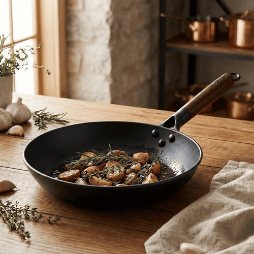 EmberCraft Cast Iron Frying Pan By Temsk For Even Heat Distribution And Durable Nonstick