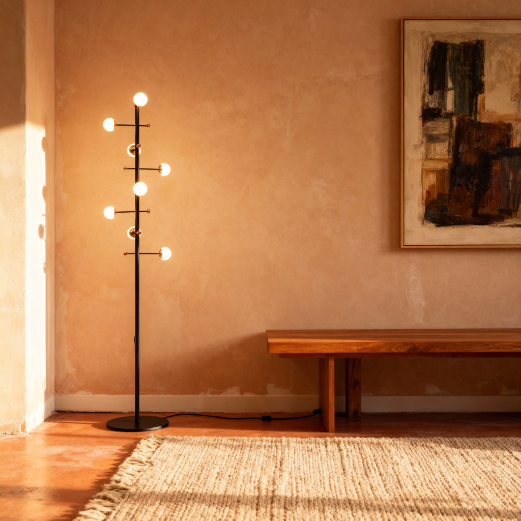 AuraLume Modern Dimmable Iron Floor Lamp With Opal Glass Globes | Temsk