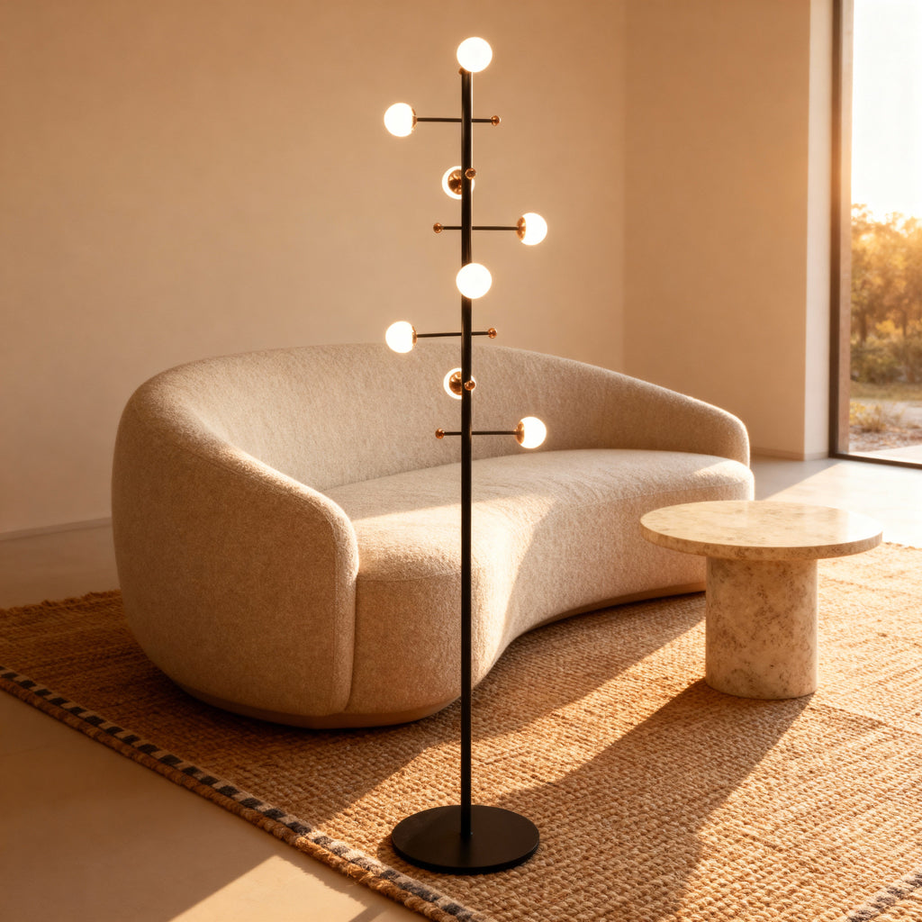 AuraLume Modern Dimmable Iron Floor Lamp With Opal Glass Globes | Temsk