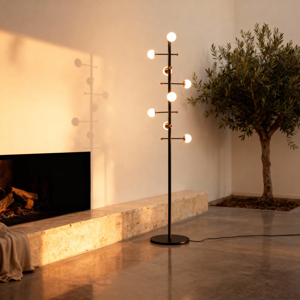 AuraLume Modern Dimmable Iron Floor Lamp With Opal Glass Globes | Temsk