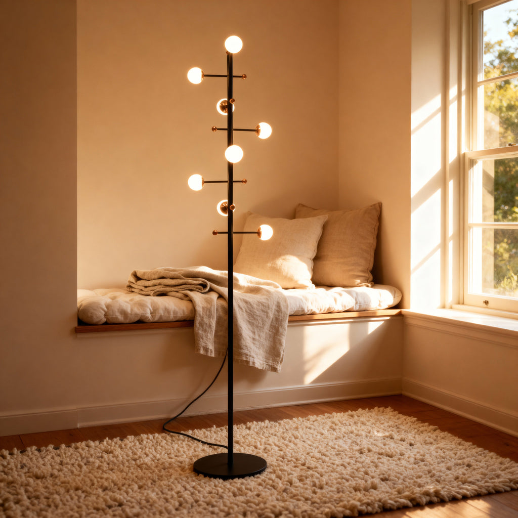 AuraLume Modern Dimmable Iron Floor Lamp With Opal Glass Globes | Temsk