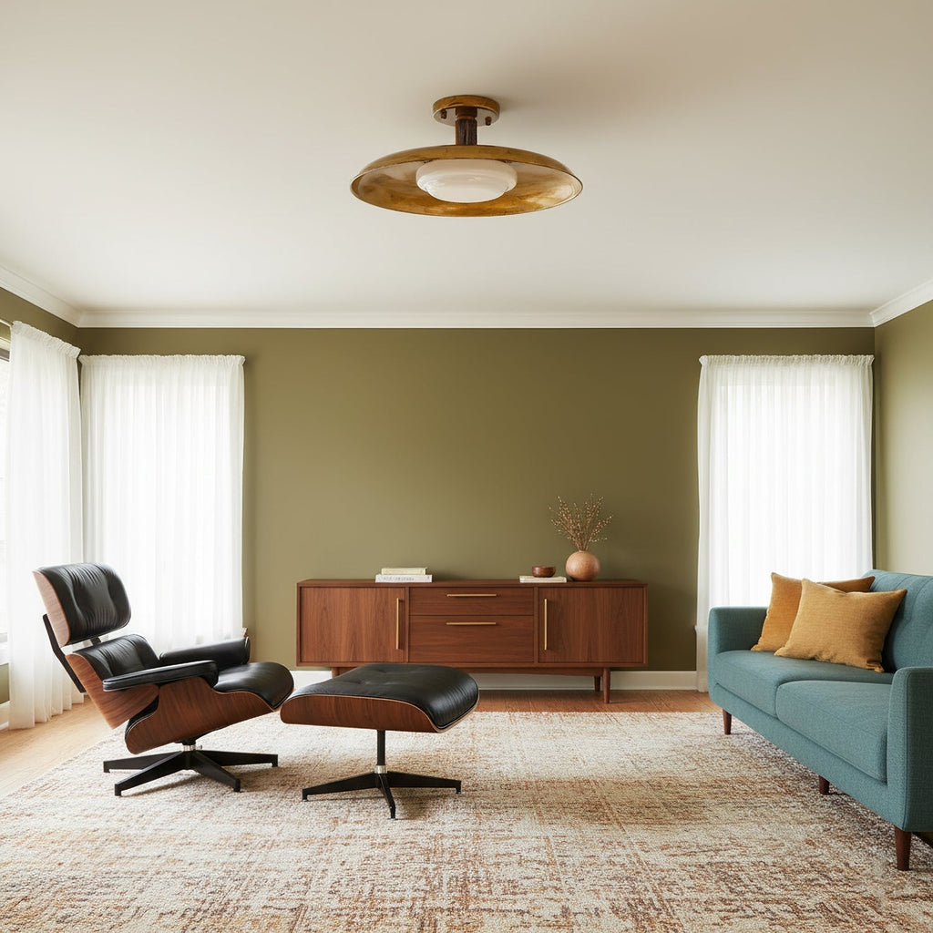 Ceiling Light With Hand-Blown Glass Shade And Textured Metal Rosette, Warm Ambient Glow | Temsk