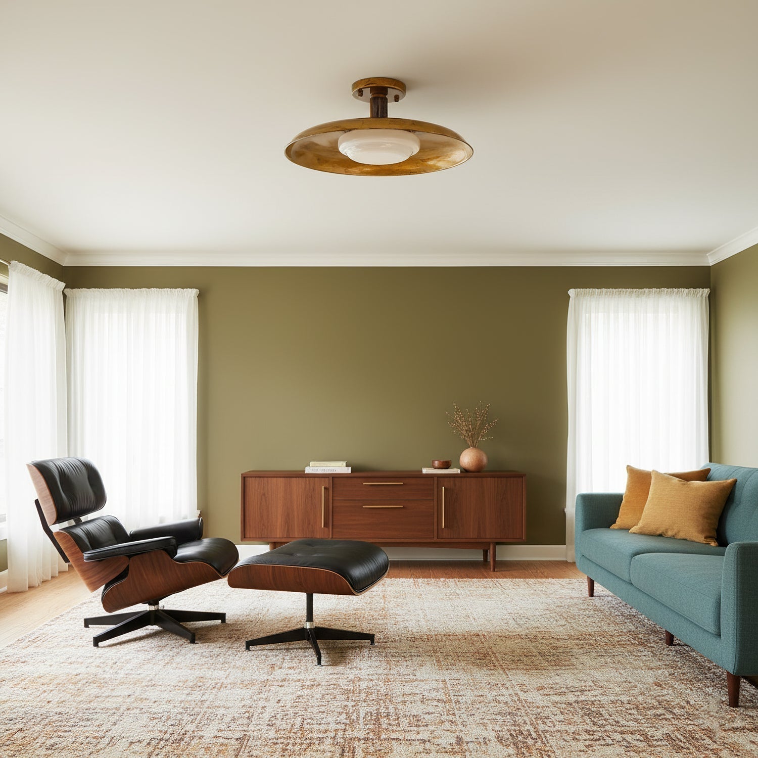 Ceiling Light With Hand-Blown Glass Shade And Textured Metal Rosette, Warm Ambient Glow | Temsk