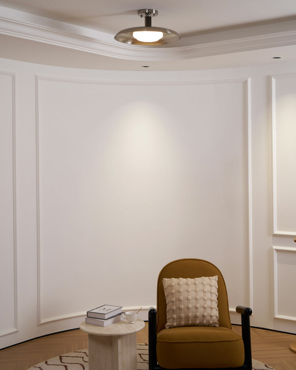 Ceiling Light With Hand-Blown Glass Shade And Textured Metal Rosette, Warm Ambient Glow | Temsk