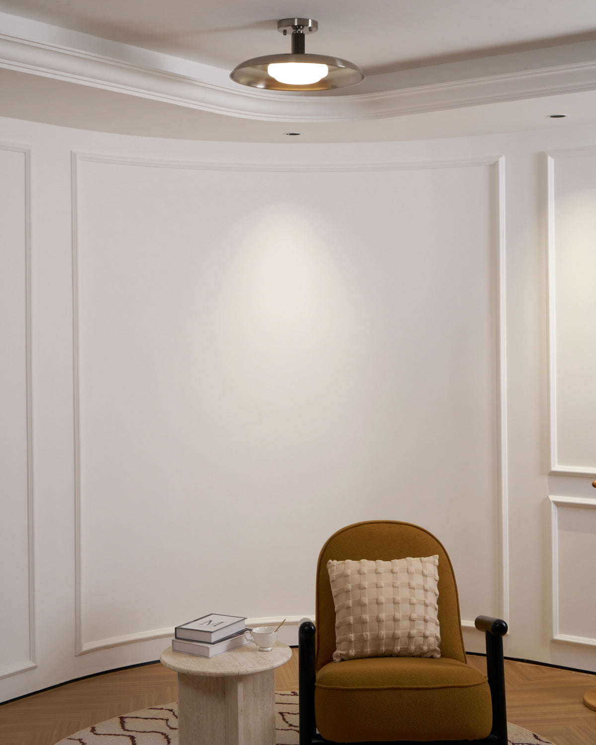 Ceiling Light With Hand-Blown Glass Shade And Textured Metal Rosette, Warm Ambient Glow | Temsk