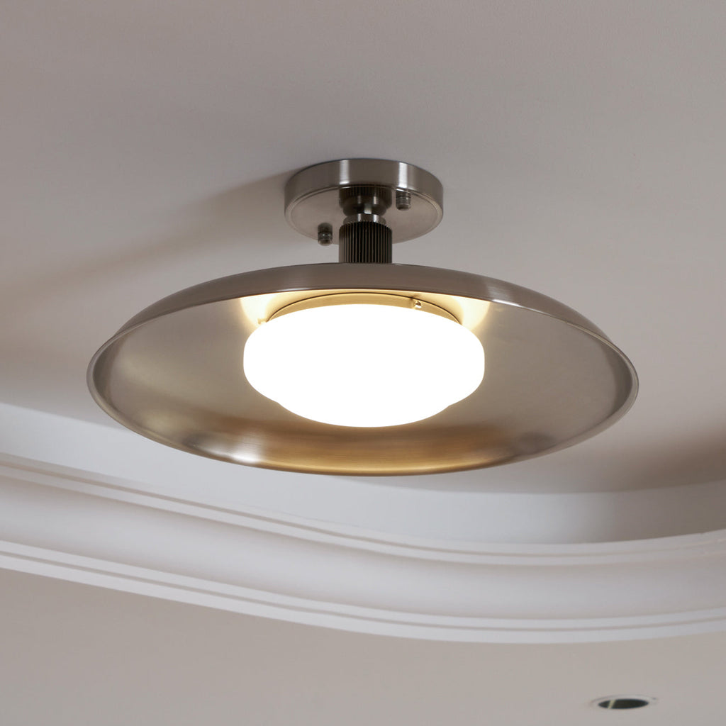 Ceiling Light With Hand-Blown Glass Shade And Textured Metal Rosette, Warm Ambient Glow | Temsk