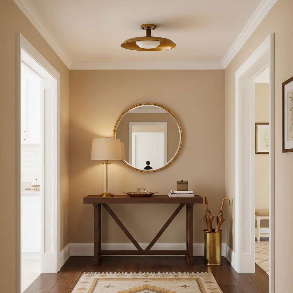 Ceiling Light With Hand-Blown Glass Shade And Textured Metal Rosette, Warm Ambient Glow | Temsk