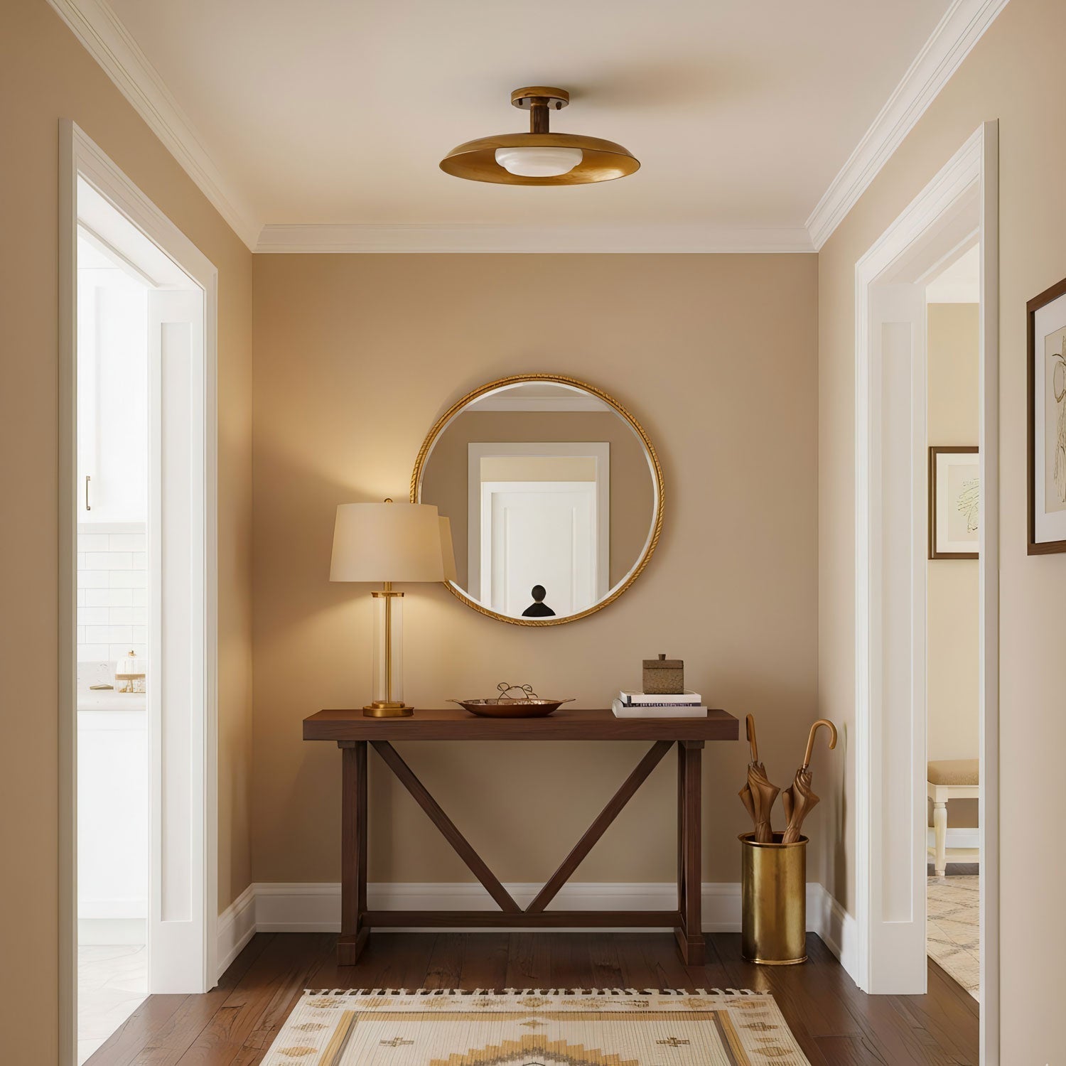 Ceiling Light With Hand-Blown Glass Shade And Textured Metal Rosette, Warm Ambient Glow | Temsk