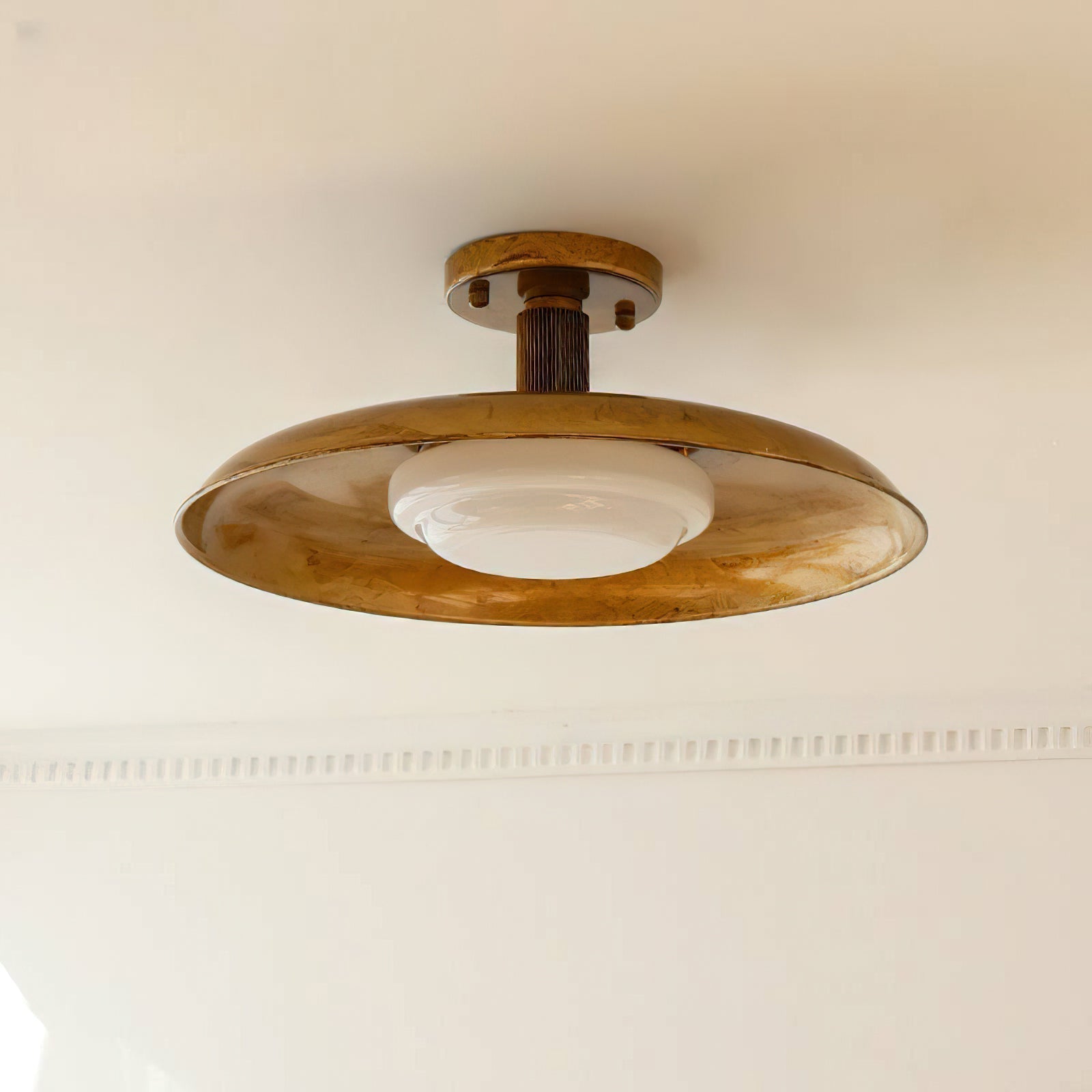 Ceiling Light With Hand-Blown Glass Shade And Textured Metal Rosette, Warm Ambient Glow | Temsk