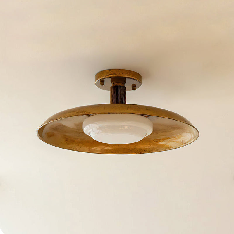 Ceiling Light With Hand-Blown Glass Shade And Textured Metal Rosette, Warm Ambient Glow | Temsk