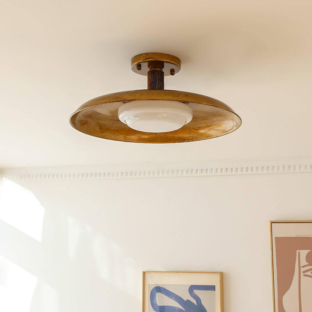 Ceiling Light With Hand-Blown Glass Shade And Textured Metal Rosette, Warm Ambient Glow | Temsk