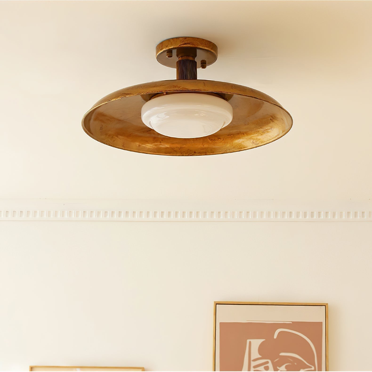 Ceiling Light With Hand-Blown Glass Shade And Textured Metal Rosette, Warm Ambient Glow | Temsk