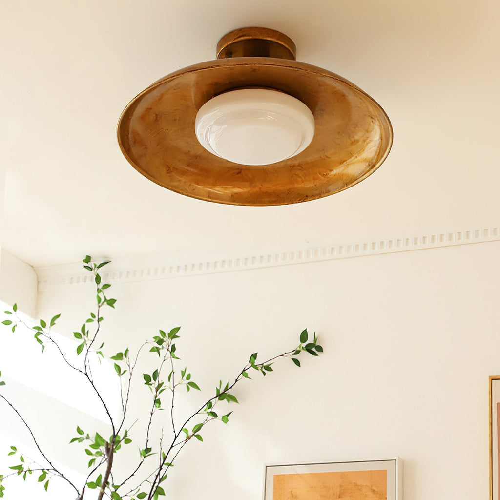 Ceiling Light With Hand-Blown Glass Shade And Textured Metal Rosette, Warm Ambient Glow | Temsk