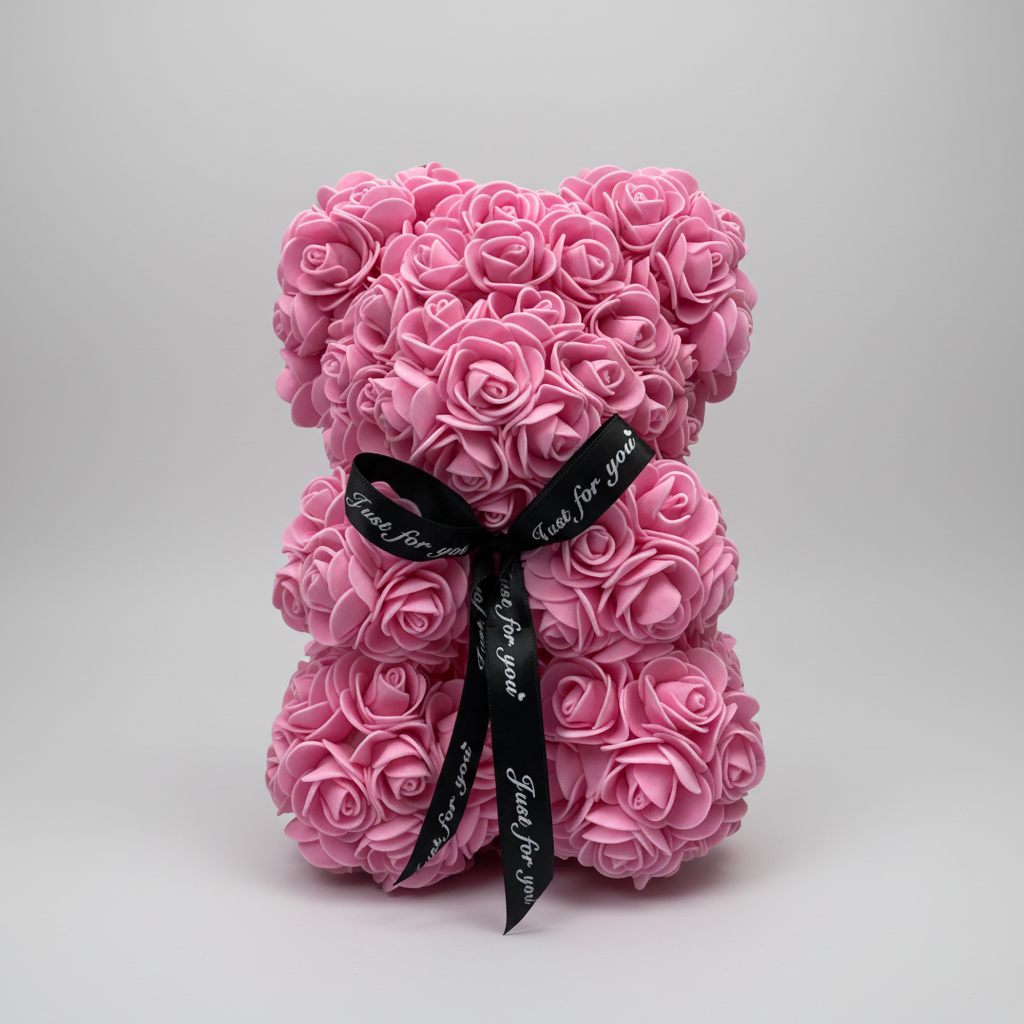 Rose Bear Gift For Mother's Day With Artificial Flower Teddy Decor | Temsk