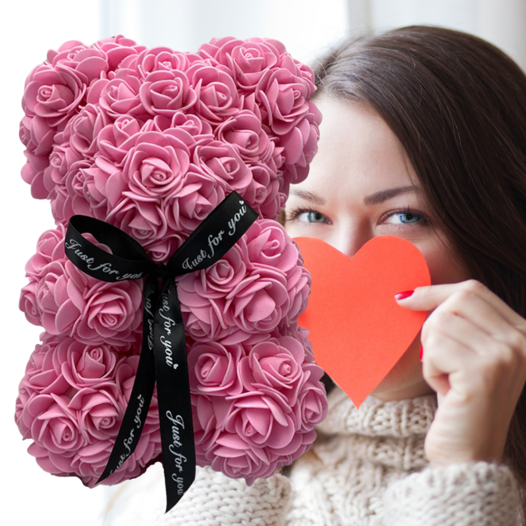 Rose Bear Gift For Mother's Day With Artificial Flower Teddy Decor | Temsk